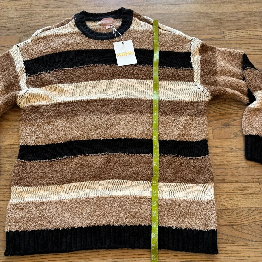 Show Me Your Mumu Womens XS‎ Striped Eyelash Knit Sweater Brown Tan Black NWT